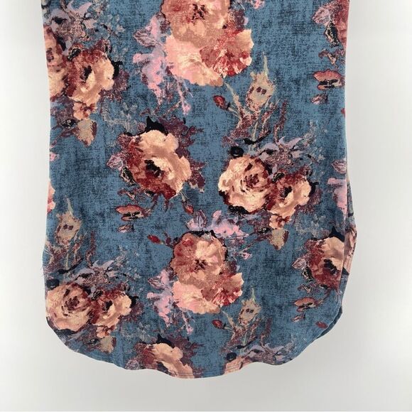 Pine Blue Pink Floral Tunic Top Medium Cottagecore Boho Romantic Y2K Style - Picture 3 of 11